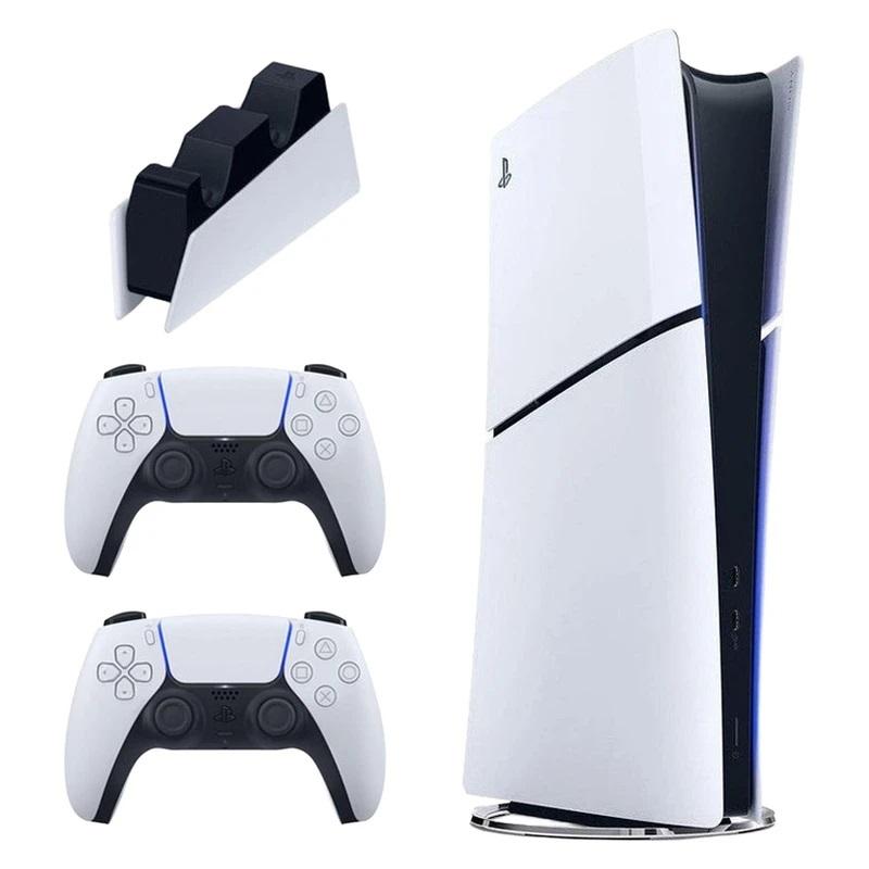 کنسول بازی سونی مدل PlayStation 5 Slim نسخه دیسک‌خور ریجن 2 اروپا سری 2016A ظرفیت حافظه داخلی 1 ترابایت - به همراه یک عدد کنترلر اضافه و پایه شارژر کنترلر