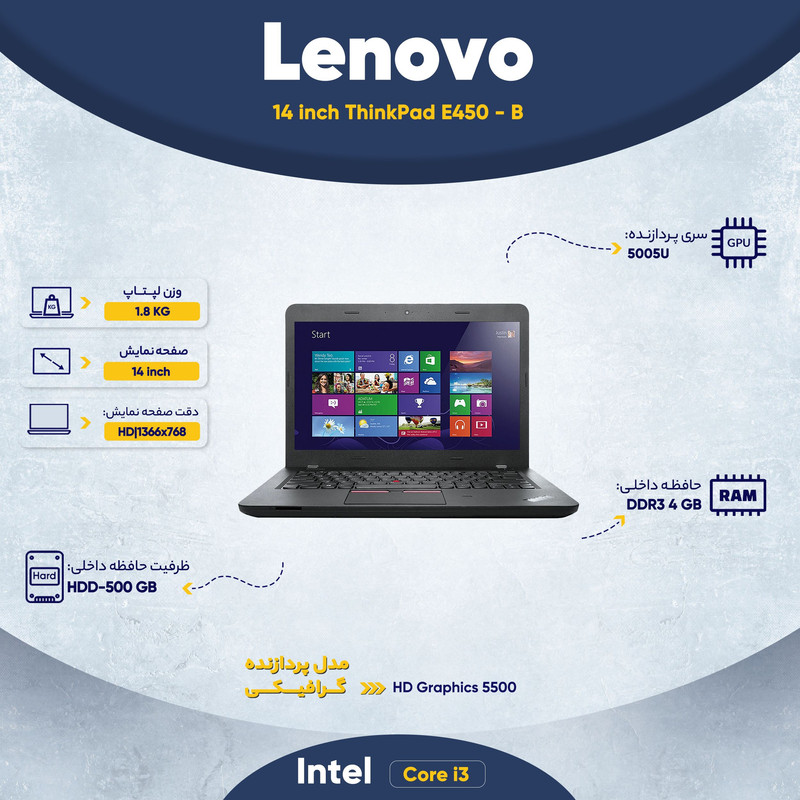 لپ تاپ لنوو مدل   ThinkPad E450 - B  چهار گیگابایت 14 اینچ Core i3 Intel 